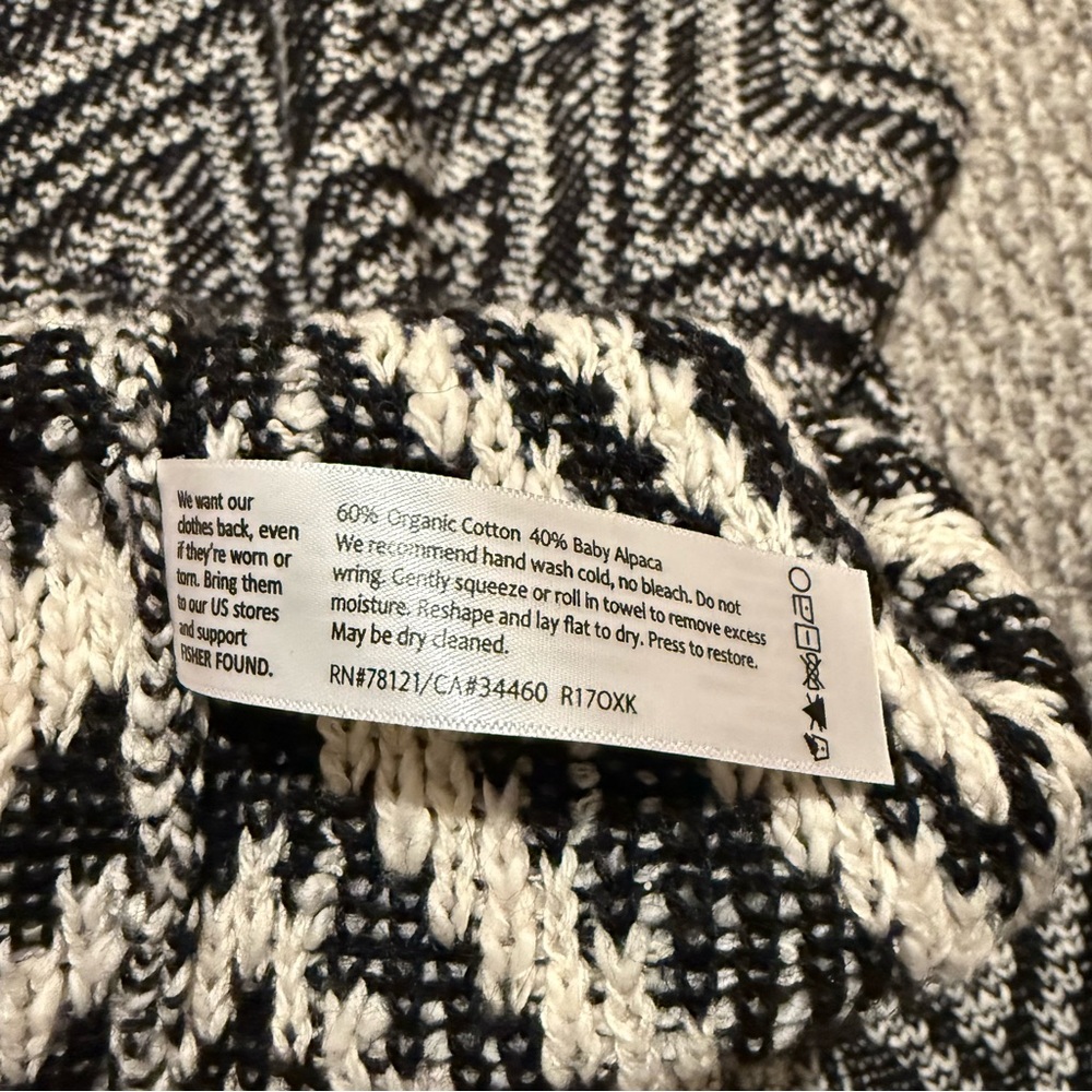 Eileen Fisher Black and Cream Chevron Turtleneck Sweater - Picture 9 of 9
